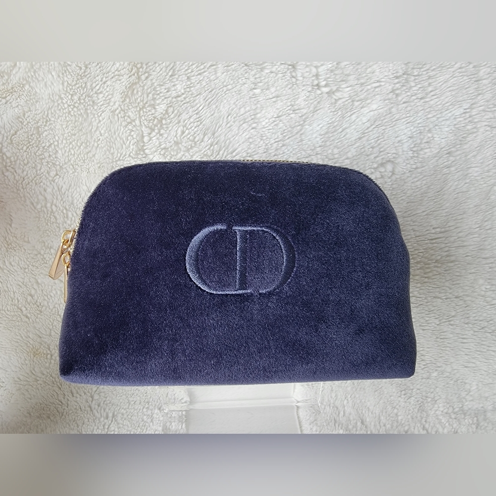 New DIOR Beauty Logo Blue Velvet Cosmetic Makeup Bag